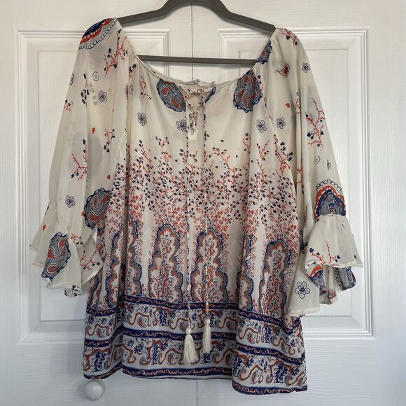 Love 8 Semi-Sheer Bohemian Peasant Paisley Tunic Women’s Size L - Picture 1 of 10